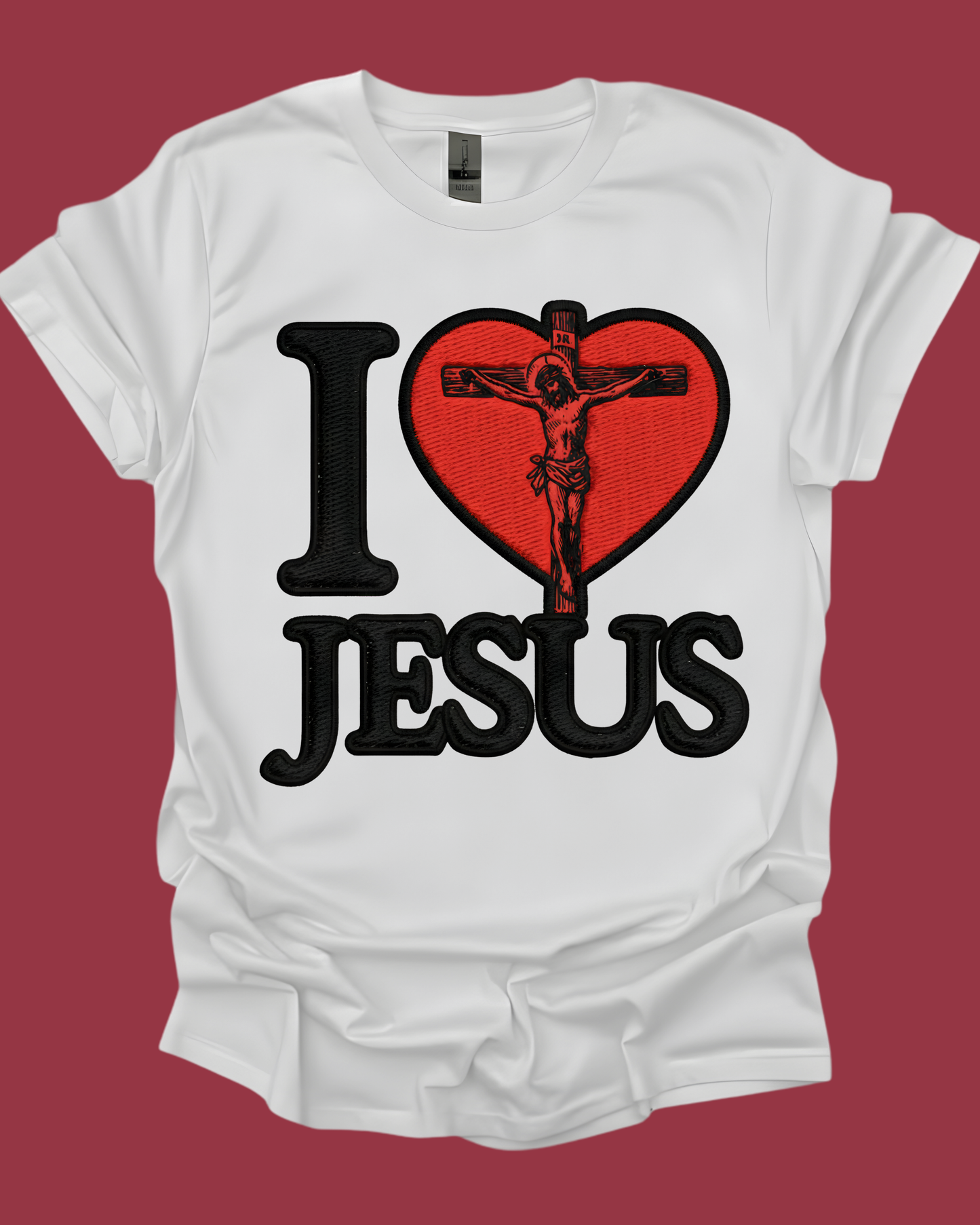 "I Love Jesus" Crucifixion Heart Graphic Unisex Tee.