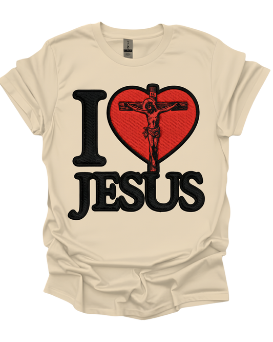 "I Love Jesus" Crucifixion Heart Graphic Unisex Tee.