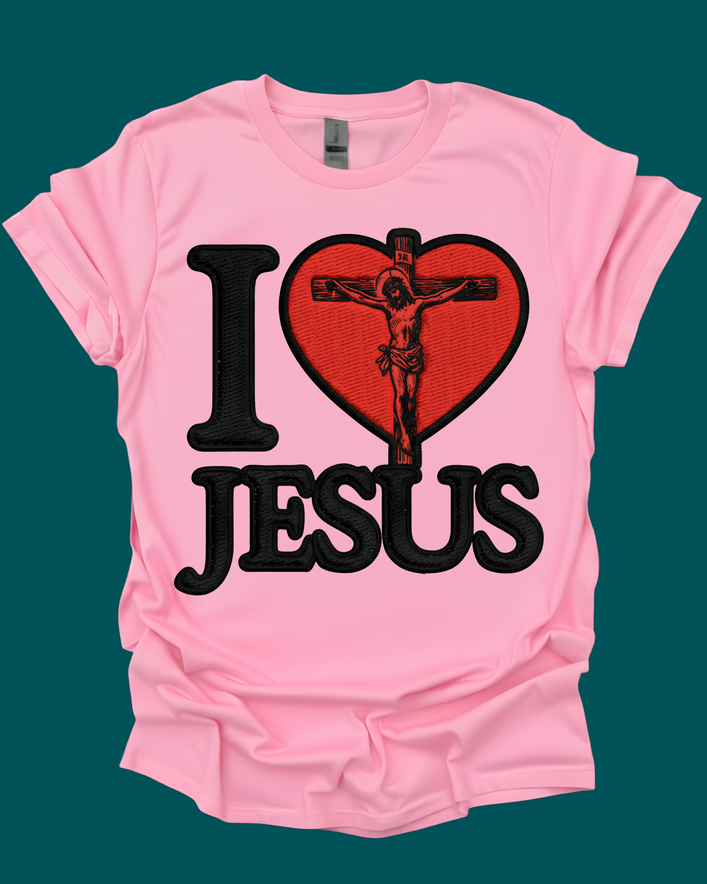 "I Love Jesus" Crucifixion Heart Graphic Unisex Tee.