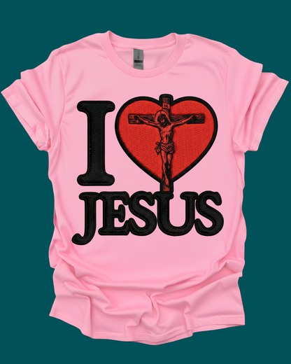 "I Love Jesus" Crucifixion Heart Graphic Unisex Tee.