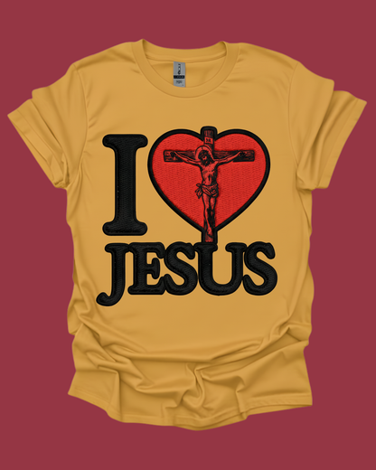 "I Love Jesus" Crucifixion Heart Graphic Unisex Tee.