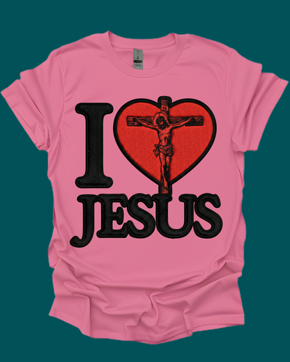 "I Love Jesus" Crucifixion Heart Graphic Unisex Tee.