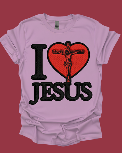 "I Love Jesus" Crucifixion Heart Graphic Unisex Tee.